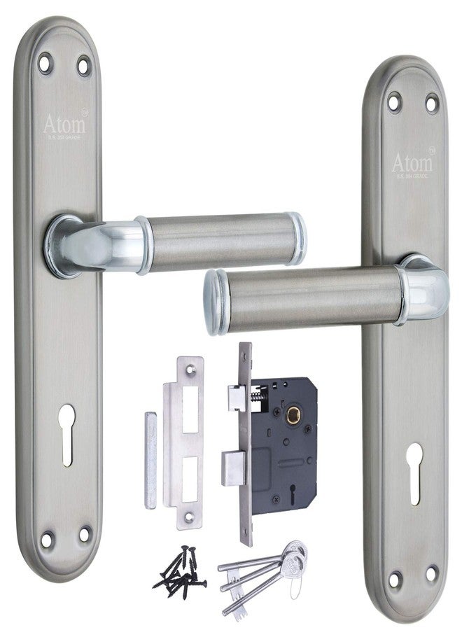 Atom Heavy Duty Mortise Door Lock for Bedroom, Living Room, Main Door, Silver Satin Finish | 3 Keys | 6 Lever Double Stage Lockset for House Hotel Office(FLORAKY) - Image 1